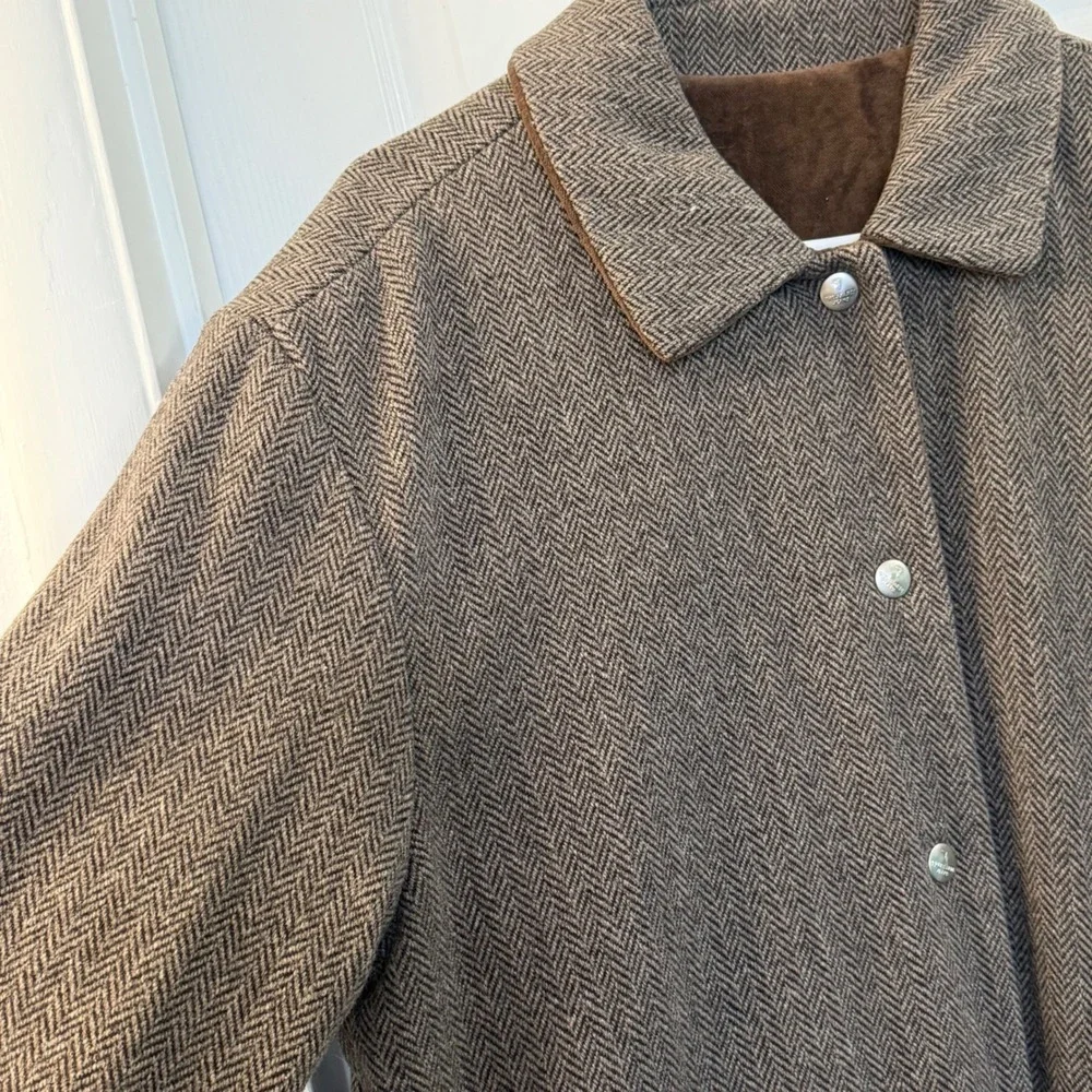 TRUSSARDI JEANS Wool Blend Herringbone Reversible Jacket Coat M Made in Italy‎